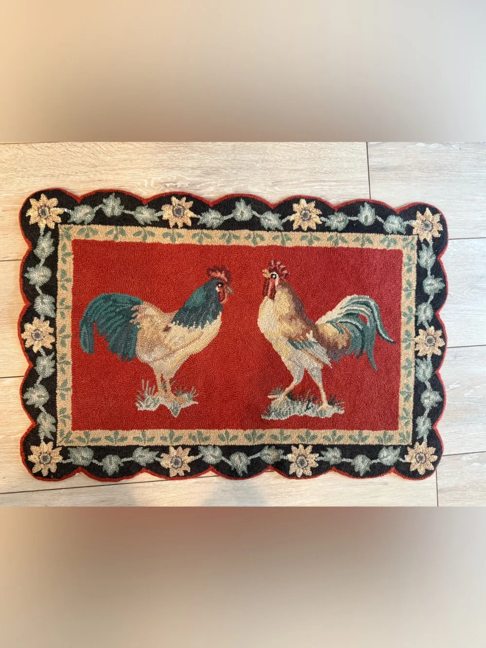 Vintage Rooster Hooked Door Mat - farmhouse.  Great colors.